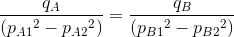 \frac{q_A}{({p_{A1}}^2-{p_{A2}}^2)} = \frac{q_B}{({p_{B1}}^2-{p_{B2}}^2)}